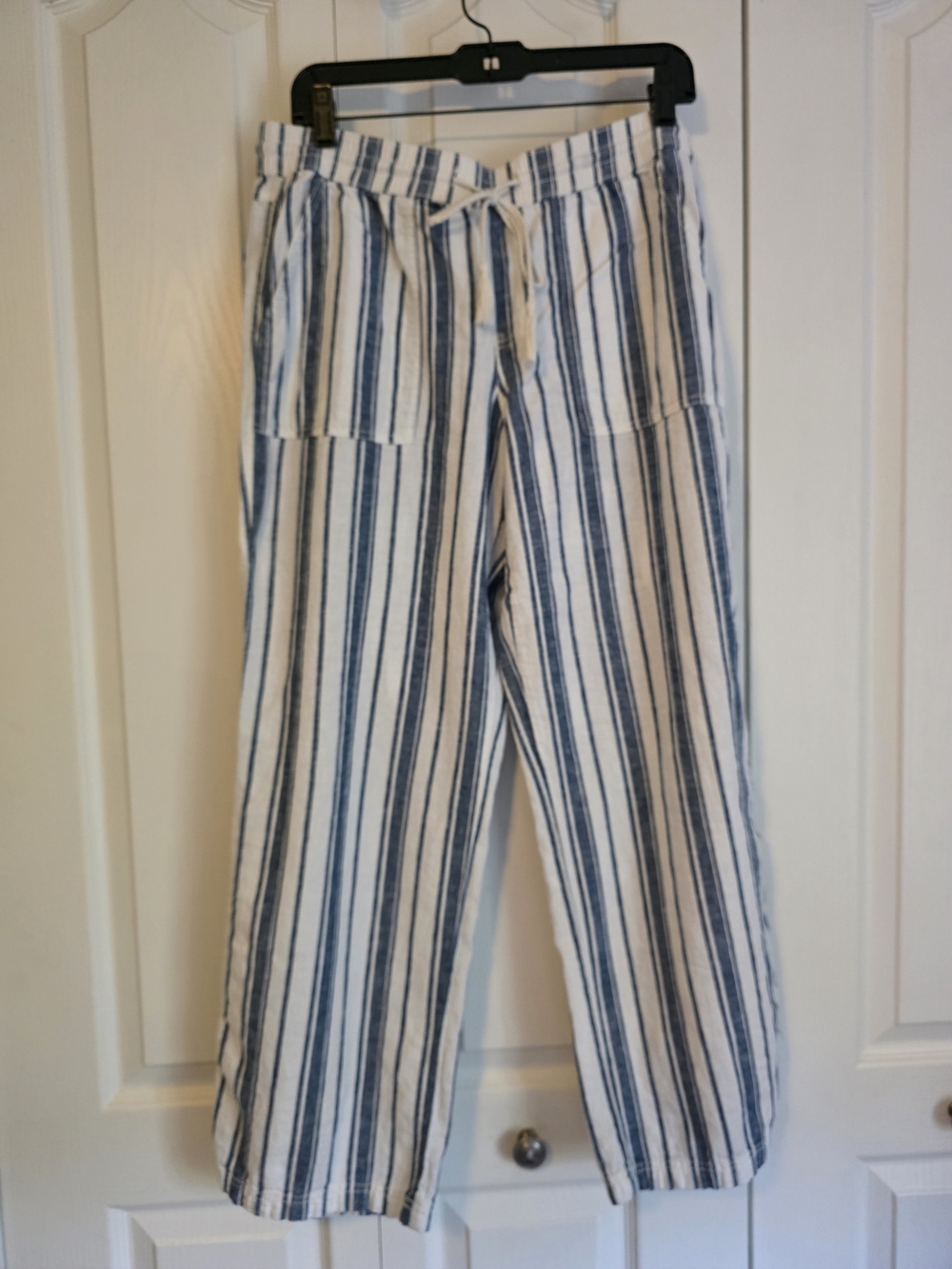 Sonoma White and Blue Striped Linen-Blend Wide Leg Pants